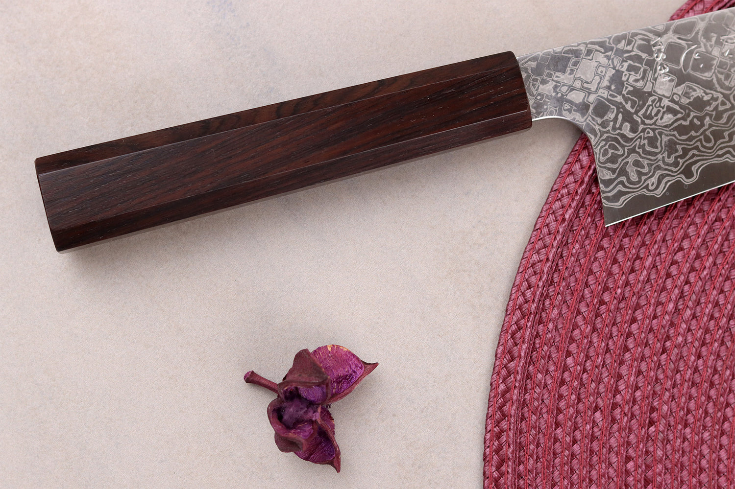 Couteau santoku 18cm japonais artisanal Hatsukokoro Ginga ATS-34 Damas ébène
