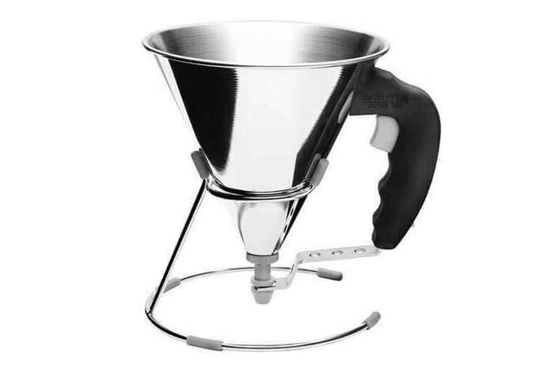 Mini entonnoir à piston De Buyer en inox 0.8L + support