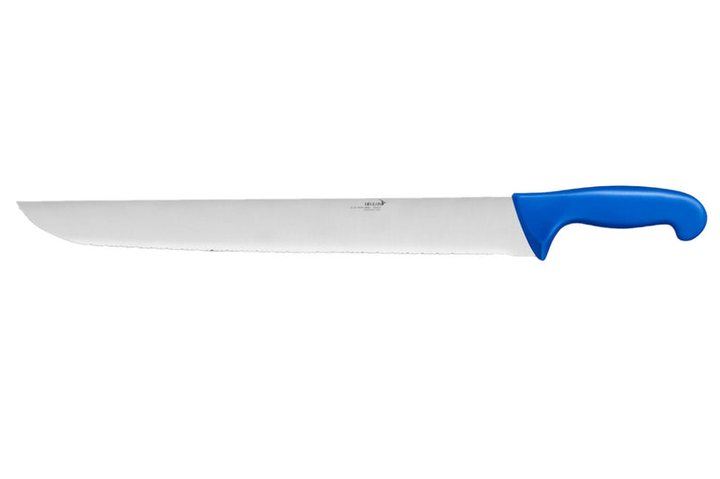Couteau à poisson DEGLON lame 42cm microdentée manche PP bleu