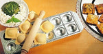 Moule Imperia 12 raviolis bombés carrés 52x52mm aluminium + rouleau