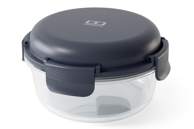 Bol à salade Monbento Sunny en verre 950ml bleu avec pain de glace