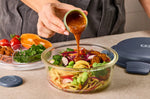 Bol à salade Monbento Sunny en verre 950ml bleu avec pain de glace