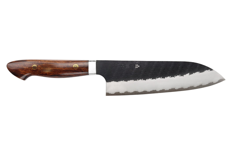 Couteau santoku 17cm japonais artisanal Nigara Hamono Black Tsuchime SG2 manche bois de fer