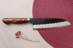 Couteau santoku 17cm japonais artisanal Nigara Hamono Black Tsuchime SG2 manche bois de fer