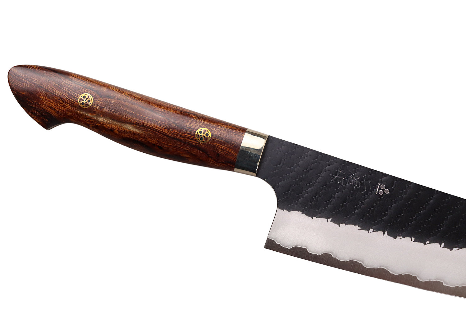 Couteau santoku 17cm japonais artisanal Nigara Hamono Black Tsuchime SG2 manche bois de fer
