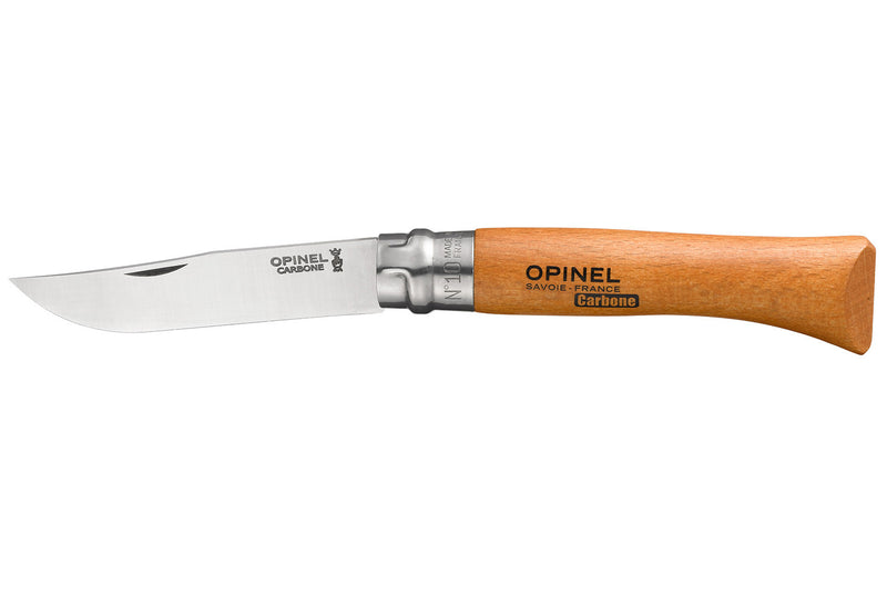 Couteau Opinel Tradition Carbone n°10 lame 10cm manche hêtre + virole tournante