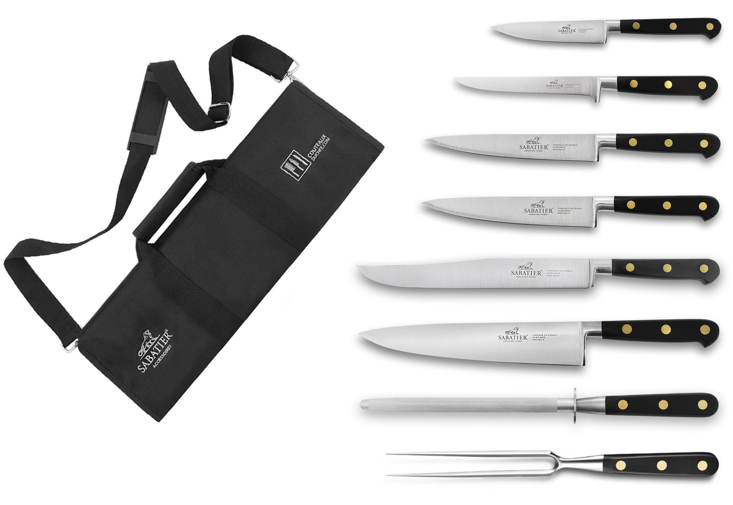 Mallette cuisinier Sabatier Chef 6 couteaux fabrication française + 1 fourchette + 1 fusil