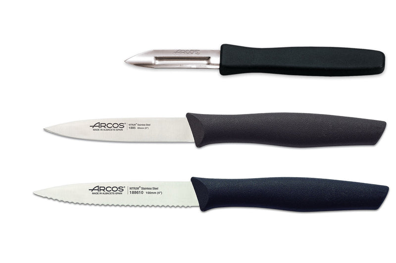 Set 2 couteaux + 1 éplucheur Arcos Nova acier NITRUM manche noir