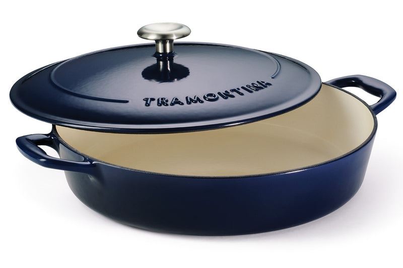 Cocotte basse 30cm Tramontina Bestow fonte émaillée bleu 3,8L