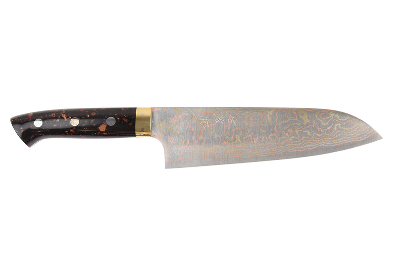 Couteau santoku 16,5cm japonais artisanal Takeshi Saji BS2 Rainbow