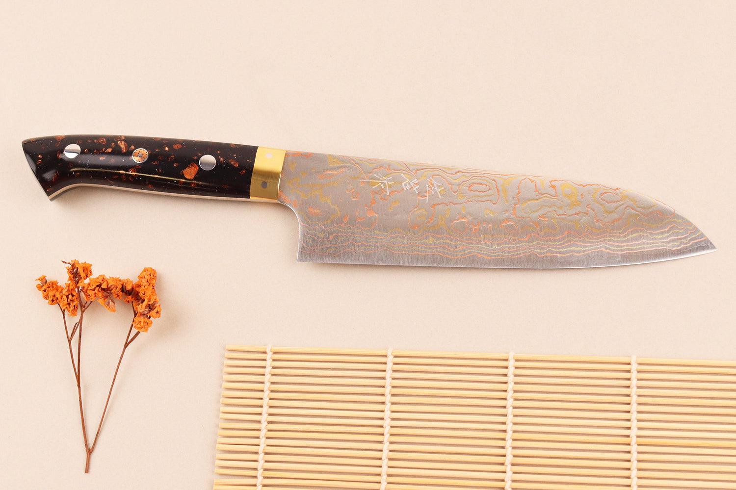 Couteau santoku 16,5cm japonais artisanal Takeshi Saji BS2 Rainbow