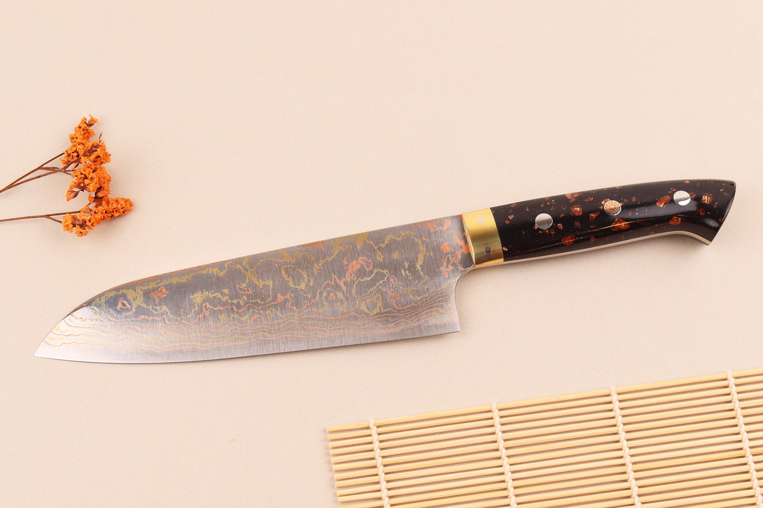 Couteau santoku 16,5cm japonais artisanal Takeshi Saji BS2 Rainbow