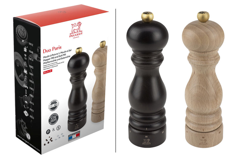 Coffret cadeau 2 moulins Peugeot Paris U'Select en bois 20cm - chocolat et naturel