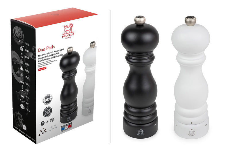 Coffret cadeau 2 moulins Peugeot Paris U'Select en bois 20cm - noir et blanc