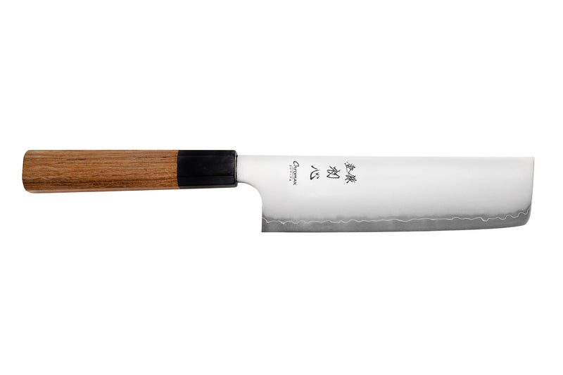 Couteau nakiri 16,5cm japonais artisanal Hatsukokoro Chromax manche en teck