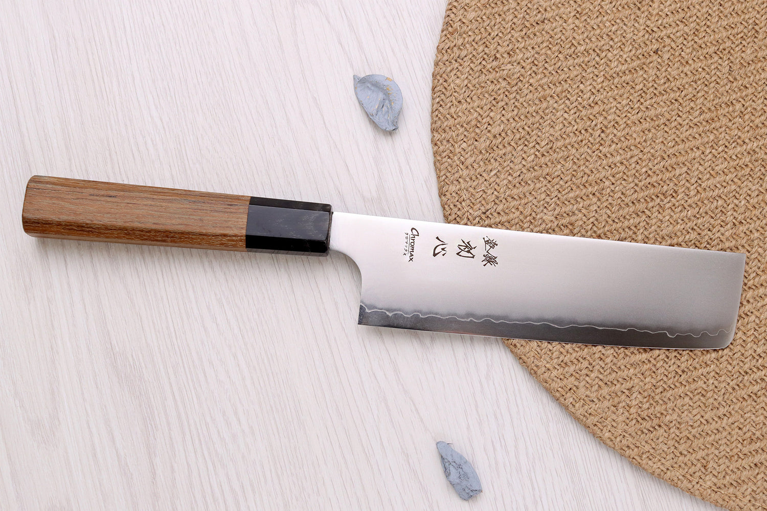 Couteau nakiri 16,5cm japonais artisanal Hatsukokoro Chromax manche en teck