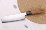 Couteau nakiri 16,5cm japonais artisanal Hatsukokoro Chromax manche en teck