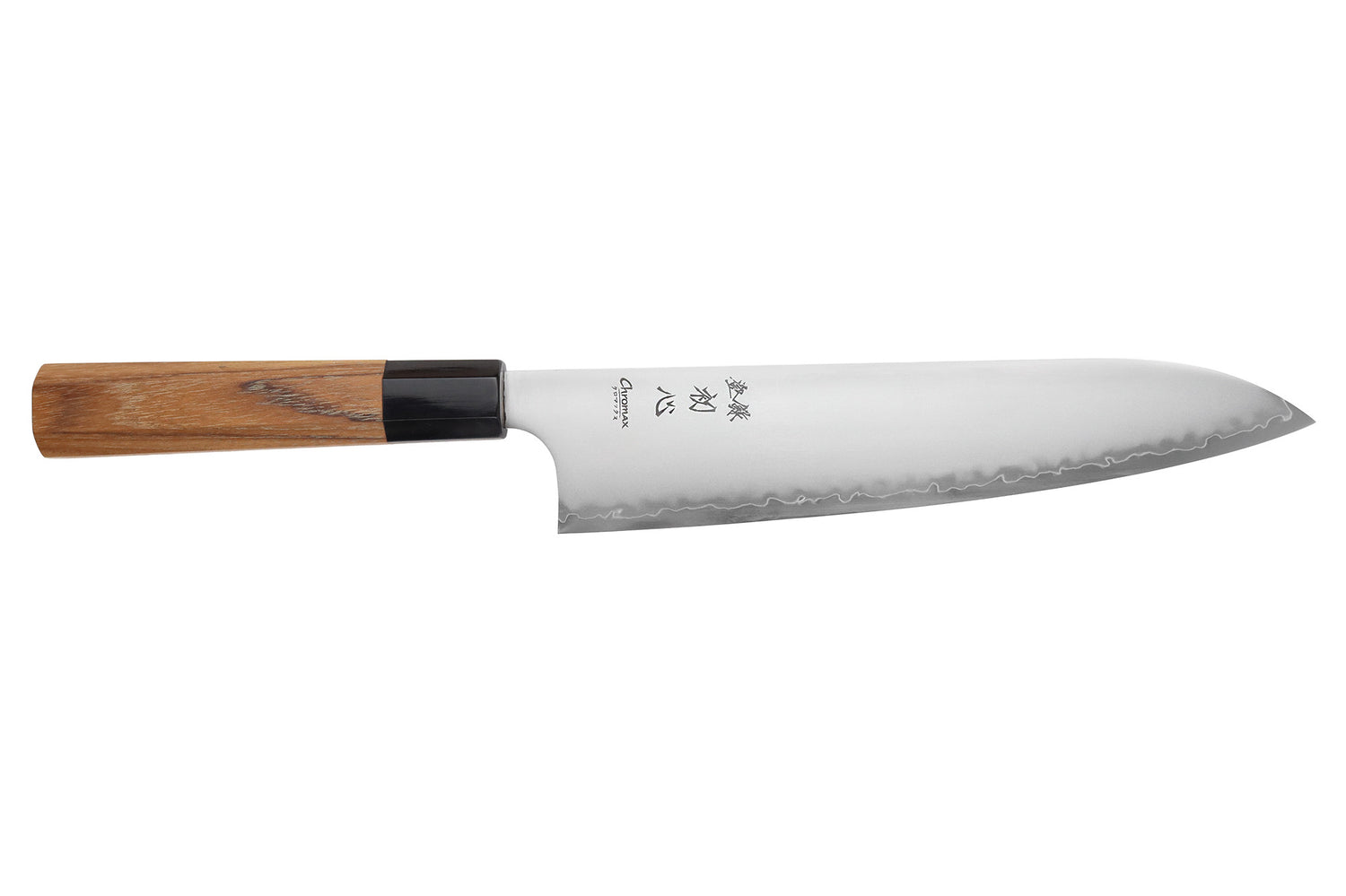 Couteau de chef 23cm japonais artisanal Hatsukokoro Chromax manche en teck