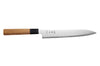 Couteau sujihiki 23cm japonais artisanal Hatsukokoro Chromax manche en teck