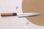 Couteau sujihiki 23cm japonais artisanal Hatsukokoro Chromax manche en teck