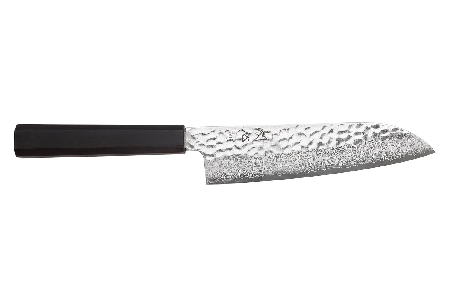 Couteau santoku 18cm japonais artisanal Hatsukokoro Hayabusa VG10 Damas Tsuchime