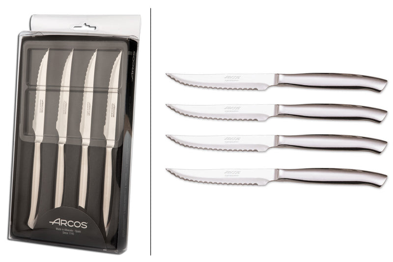 Coffret 4 couteaux à steak monobloc Arcos acier inox microdentées 11cm