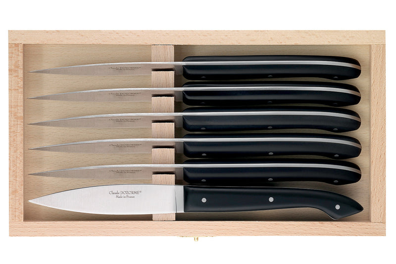 Coffret 6 couteaux à steak C. DOZORME Capucin lames lisses manches noirs