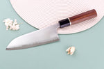 Couteau santoku 16,5cm japonais artisanal Toshihiro Wakui Shirogami 2 San Maï poli