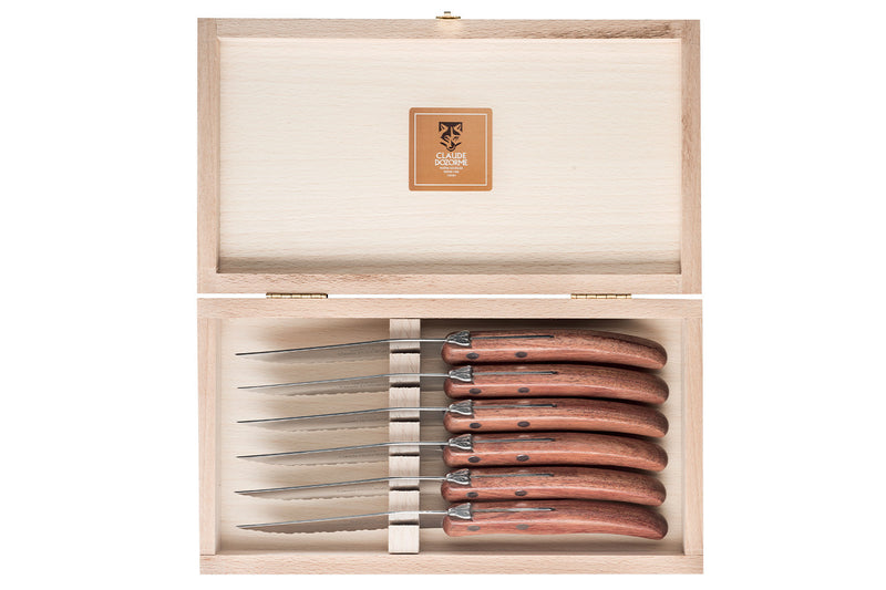 Coffret 6 couteaux à steak Laguiole C. DOZORME lames dentelées manches bubinga