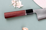 Couteau santoku 16,5cm japonais artisanal Toshihiro Wakui Shirogami 2 San Maï poli