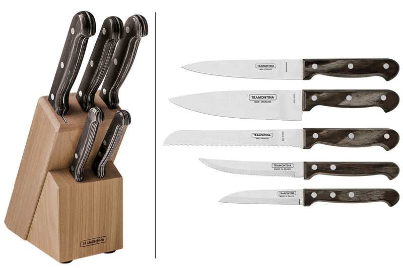 Bloc 5 couteaux Tramontina Polywood en technobois et inox