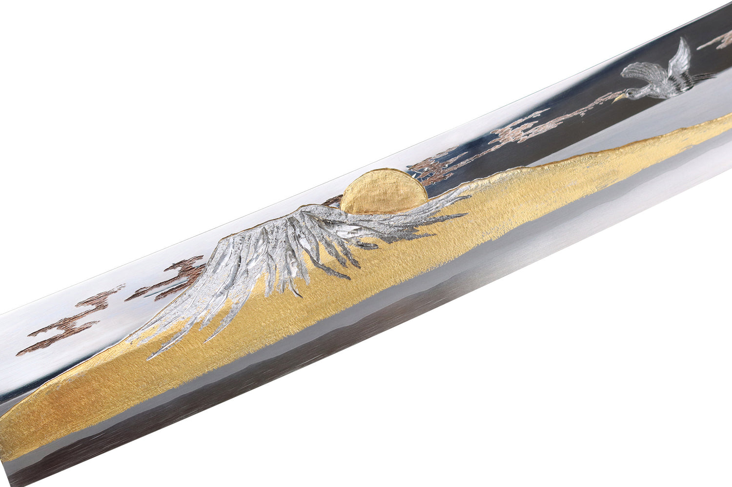 Couteau sakimaru takohiki 39cm japonais artisanal Sakai Takayuki Zangetsu Mont Fuji et Grues + saya
