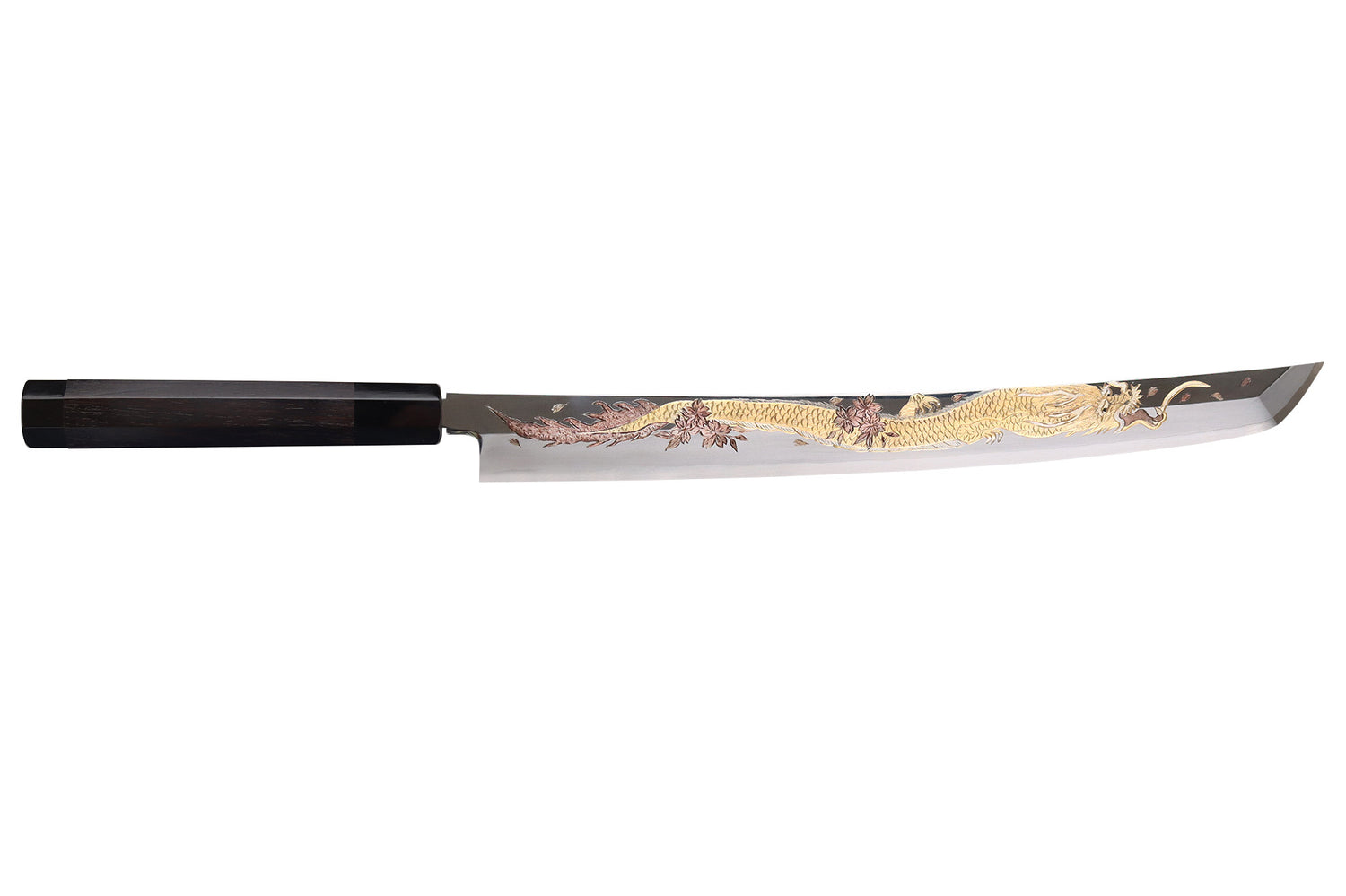 Couteau sakimaru takohiki 39cm japonais artisanal Sakai Takayuki Zangetsu Shogyō Mujō + saya