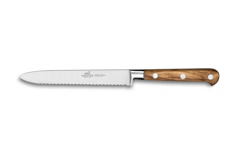 Couteau universel SABATIER Provençao 100% forgé dentelé 12cm en olivier