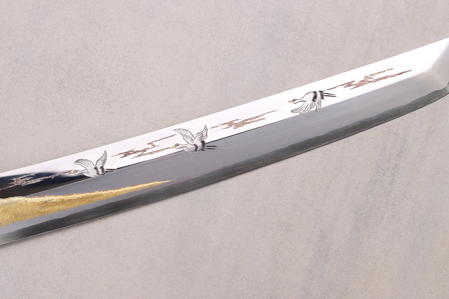 Couteau sakimaru takohiki 39cm japonais artisanal Sakai Takayuki Zangetsu Mont Fuji et Grues + saya