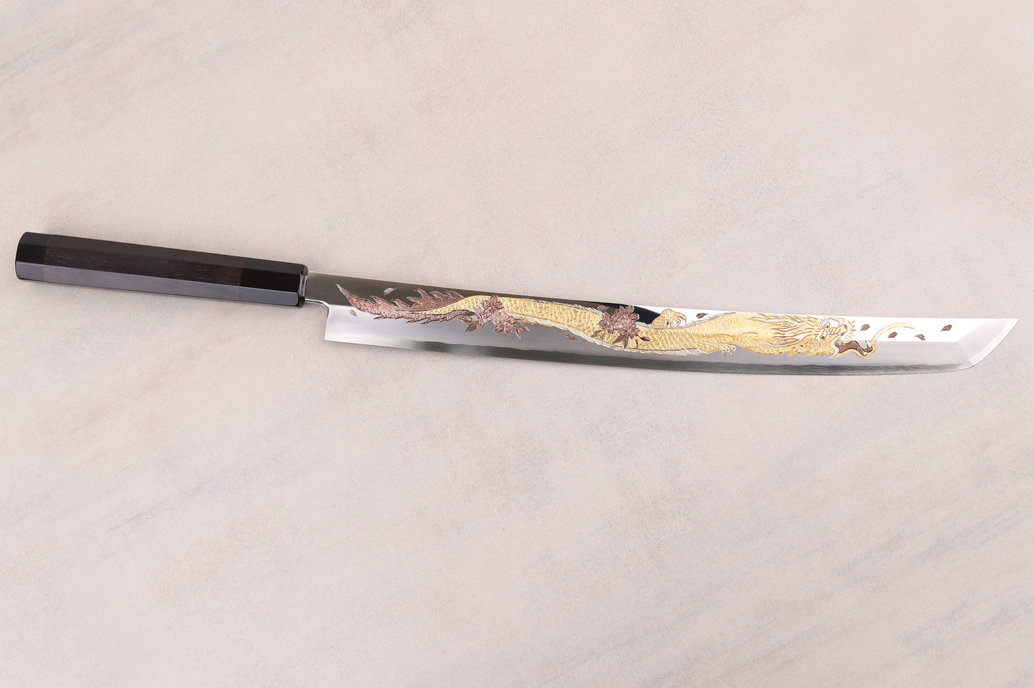 Couteau sakimaru takohiki 39cm japonais artisanal Sakai Takayuki Zangetsu Shogyō Mujō + saya