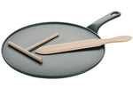 Crêpière en fonte noire 30cm + spatule et râteau en hêtre