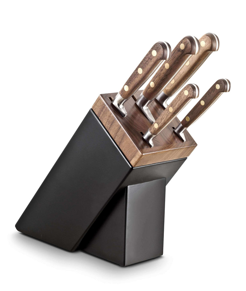 Bloc SABATIER Perigord en noyer laqué noir 5 couteaux forgés acier inox