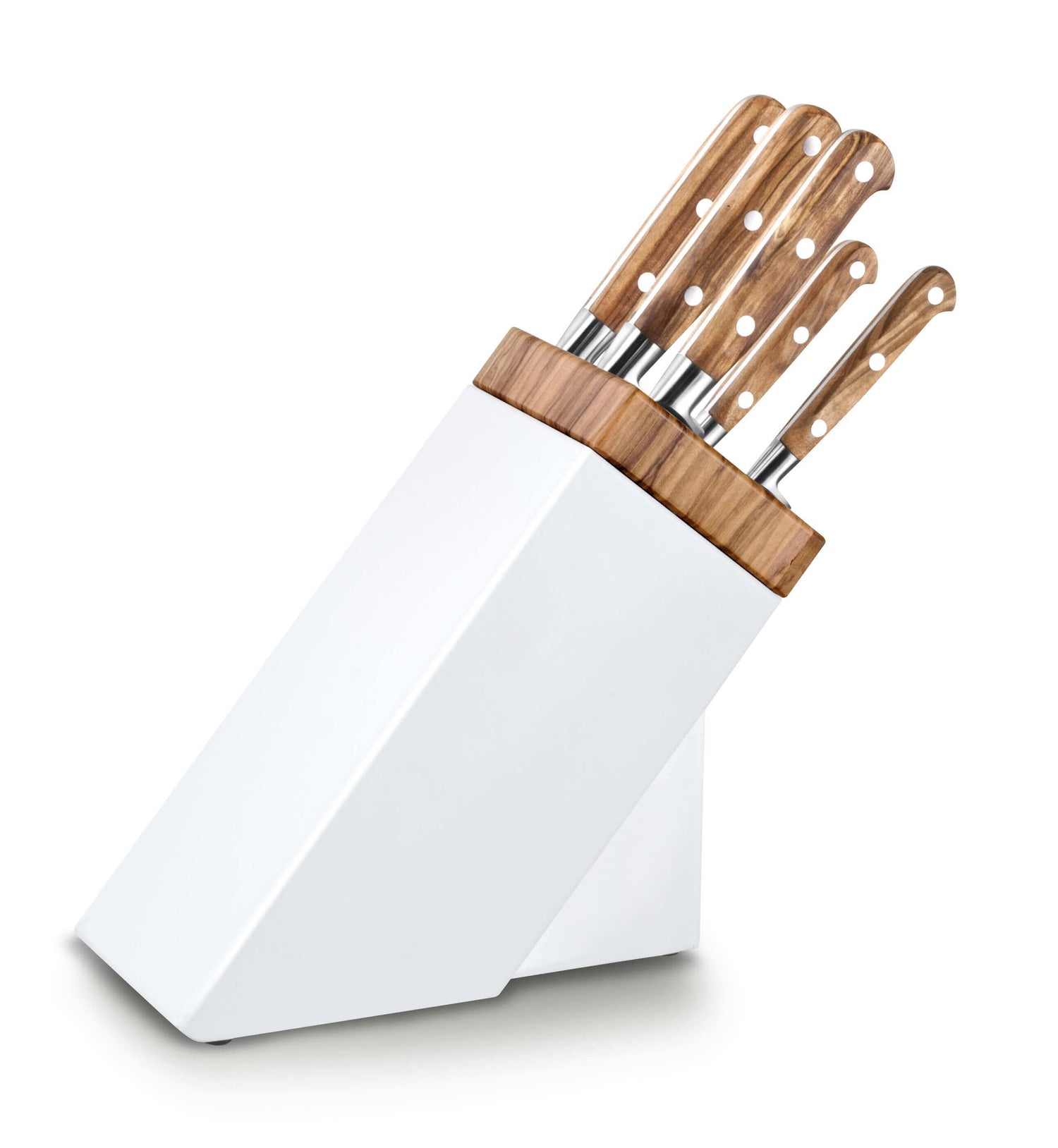 Bloc SABATIER Provençao en olivier laqué blanc 5 couteaux forgés acier inox