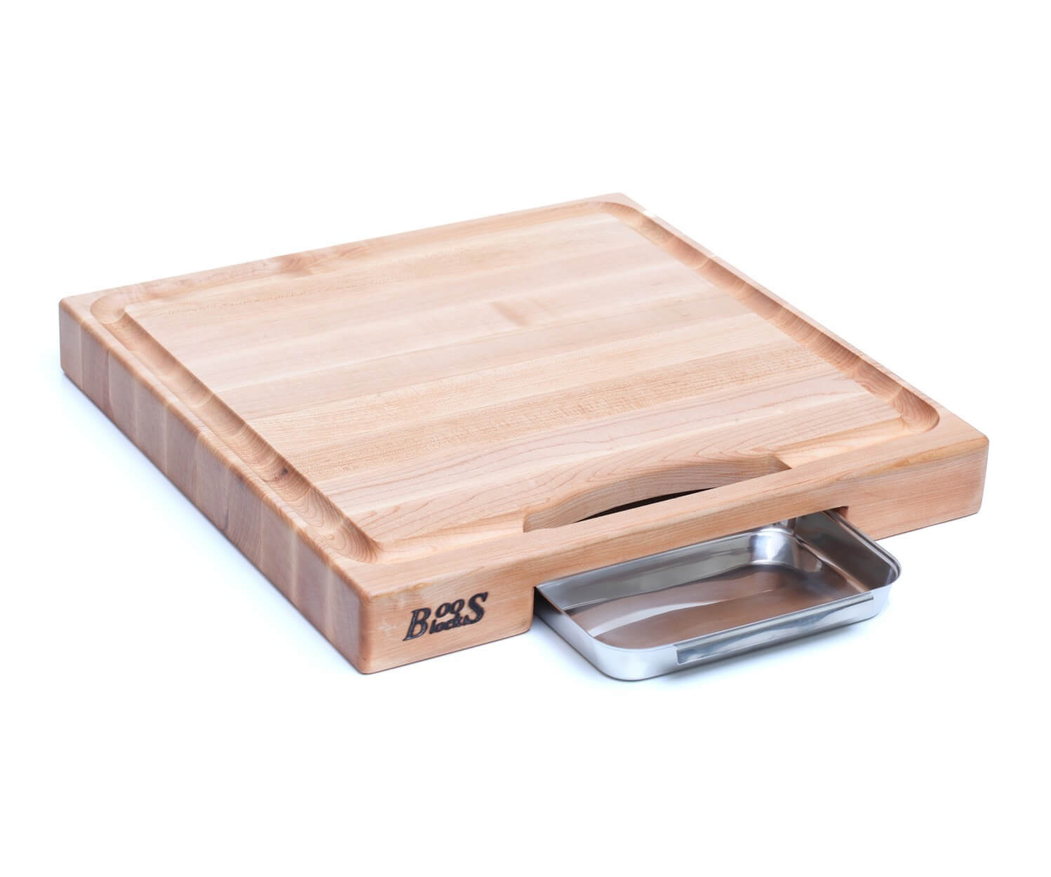 Planche Boos Blocks Prep Masters bois d'érable + plateau acier 46x46x6cm