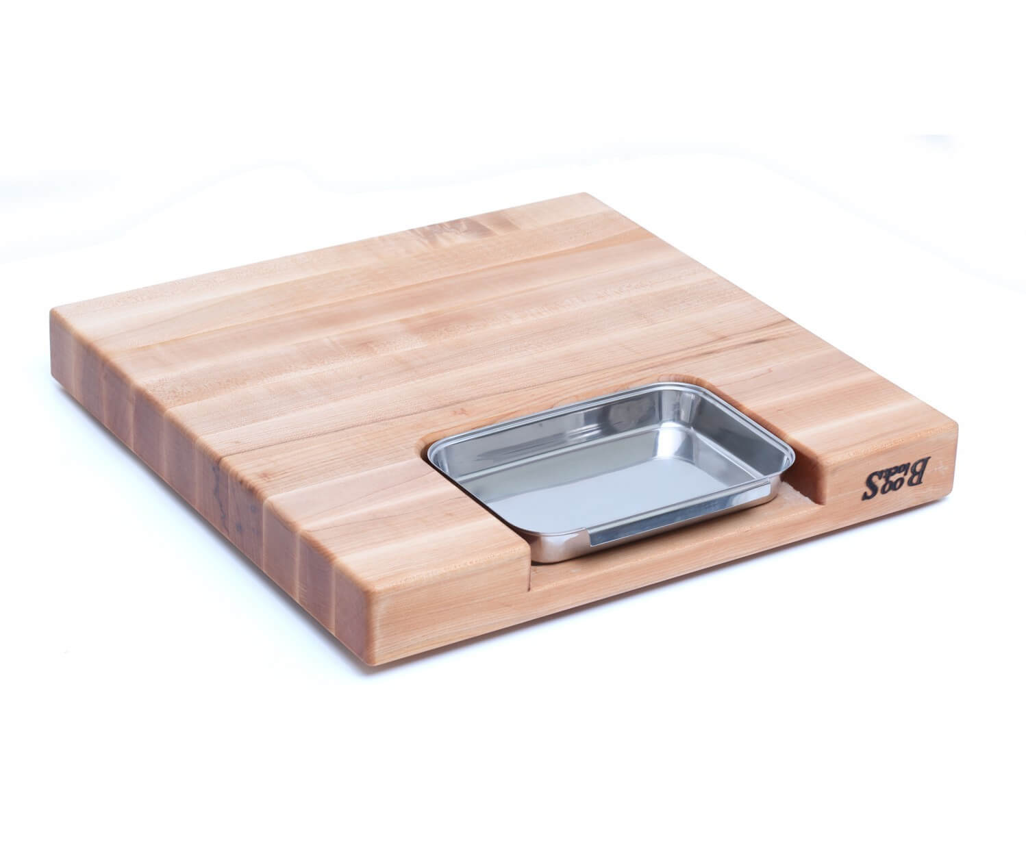 Planche Boos Blocks Prep Masters bois d'érable + plateau acier 46x46x6cm