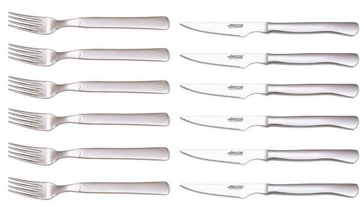 Coffret 6 couteaux + 6 fourchettes Arcos monobloc lames microdentées