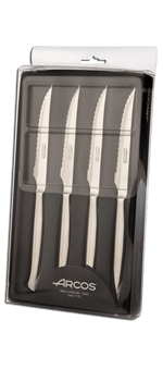 Coffret 4 couteaux à steak monobloc Arcos acier inox microdentées 11cm