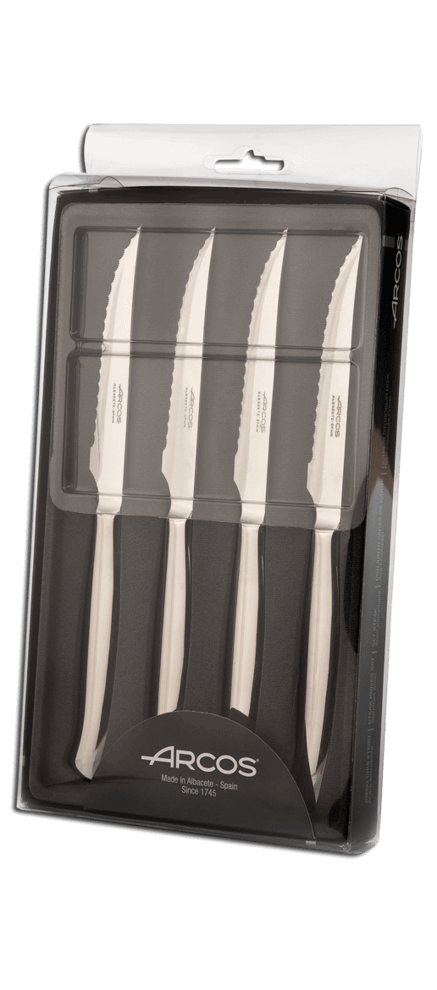 Coffret 4 couteaux à steak monobloc Arcos acier inox microdentées 11cm