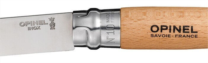 Couteau Opinel traditionnel n°10 lame 10cm virole tournante manche en hêtre