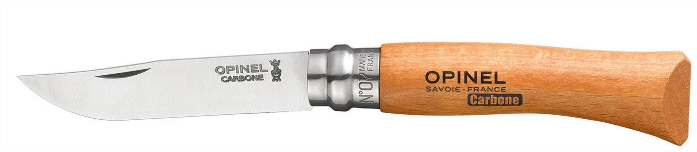Couteau Opinel Tradition Carbone n°07 lame 8cm manche hêtre avec virole tournante