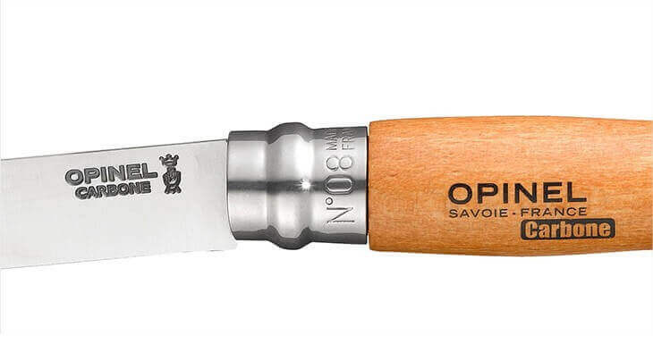 Couteau Opinel Tradition Carbone n°08 lame 8.5cm manche hêtre virole tournante