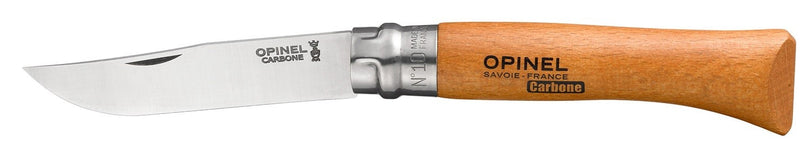 Couteau Opinel Tradition Carbone n°10 lame 10cm manche hêtre + virole tournante
