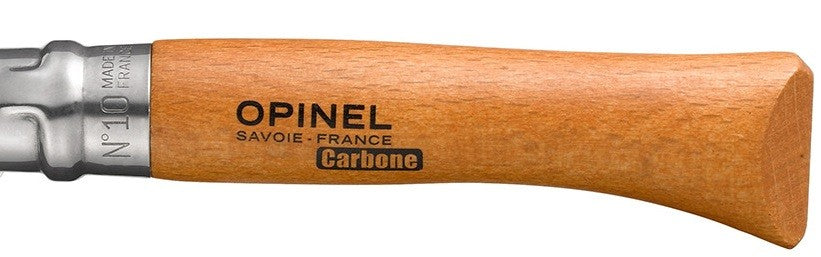 Couteau Opinel Tradition Carbone n°10 lame 10cm manche hêtre + virole tournante