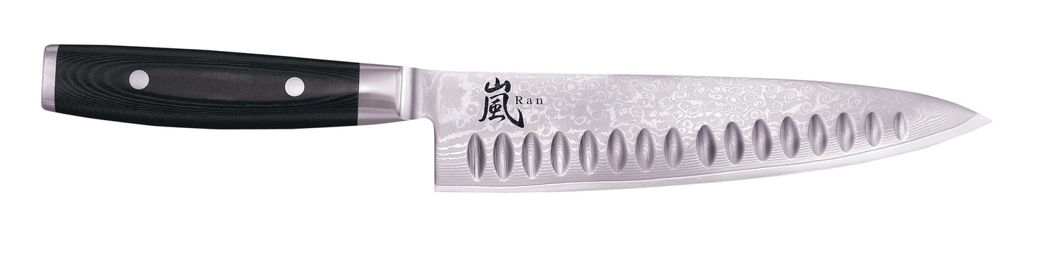 Couteau de chef japonais Yaxell RAN lame 20cm alvéolé damas 69 couches